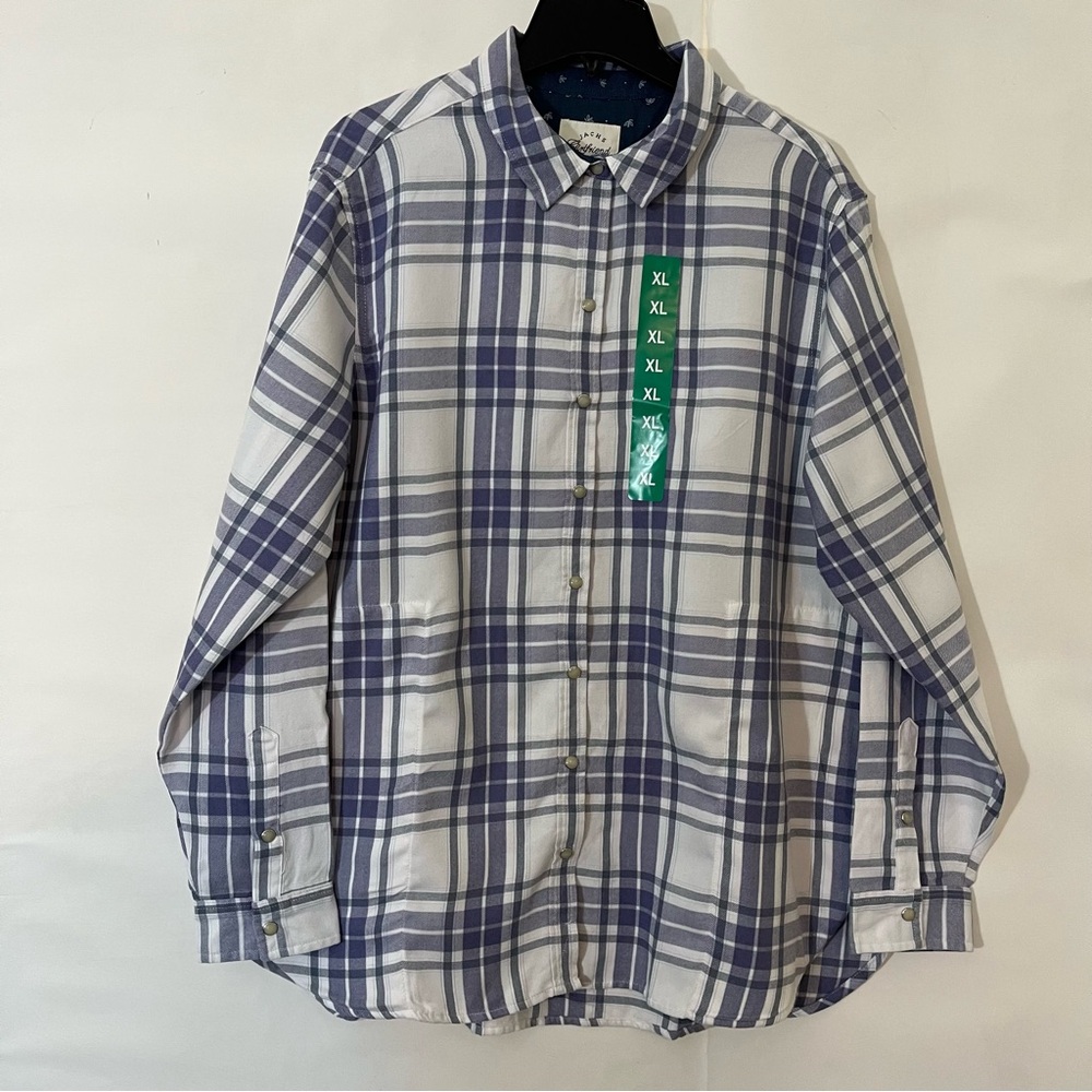 Jachs Girlfriend New YorkBlue & White Plaid Button Down Shirt Size XL New W Tags